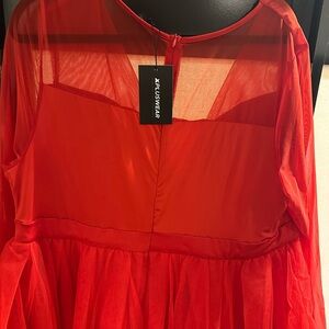 Vibrant Red Sheer Evening Dress